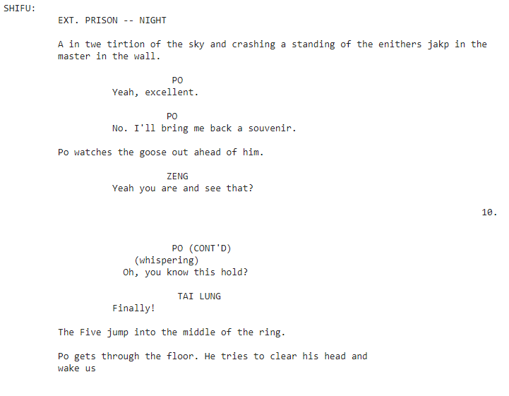 Kung Fu Panda Generated Script